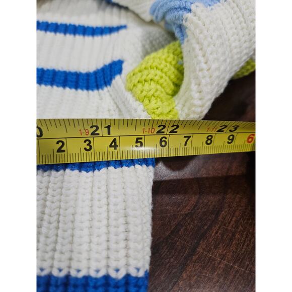 NWOT By Talbots 1X Cotton Blend Striped Sweater Blue White Lime Green Size - Picture 4 of 6